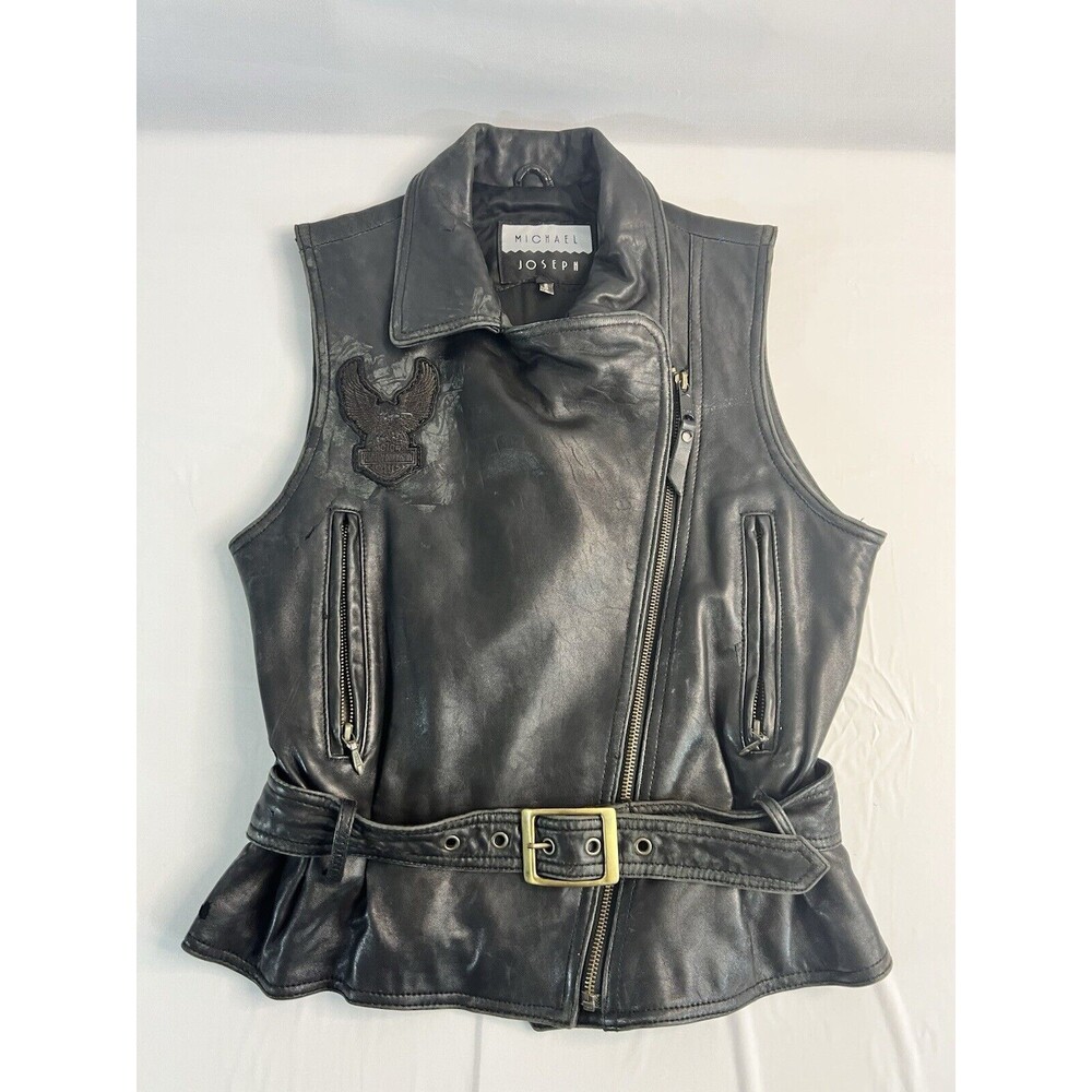 Vintage Michael Joseph Leather Women’s S Vest With Harley Davidson Patches